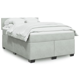 Cama box spring con colchón terciopelo gris claro 140x190