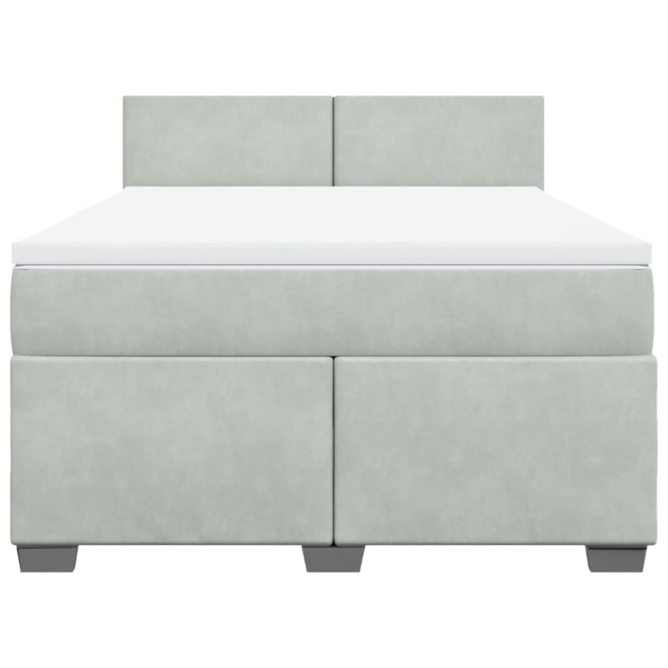 Cama box spring con colchón terciopelo gris claro 140x190