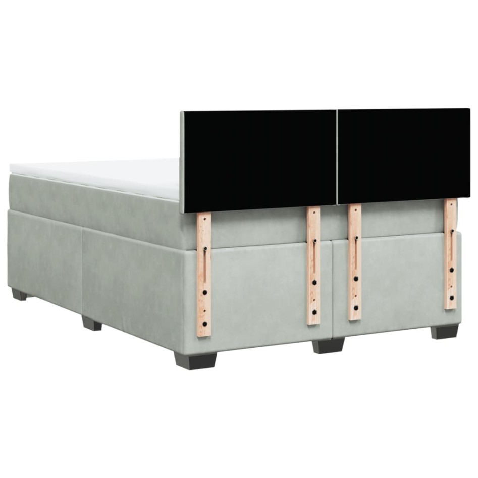 Cama box spring con colchón terciopelo gris claro 140x190
