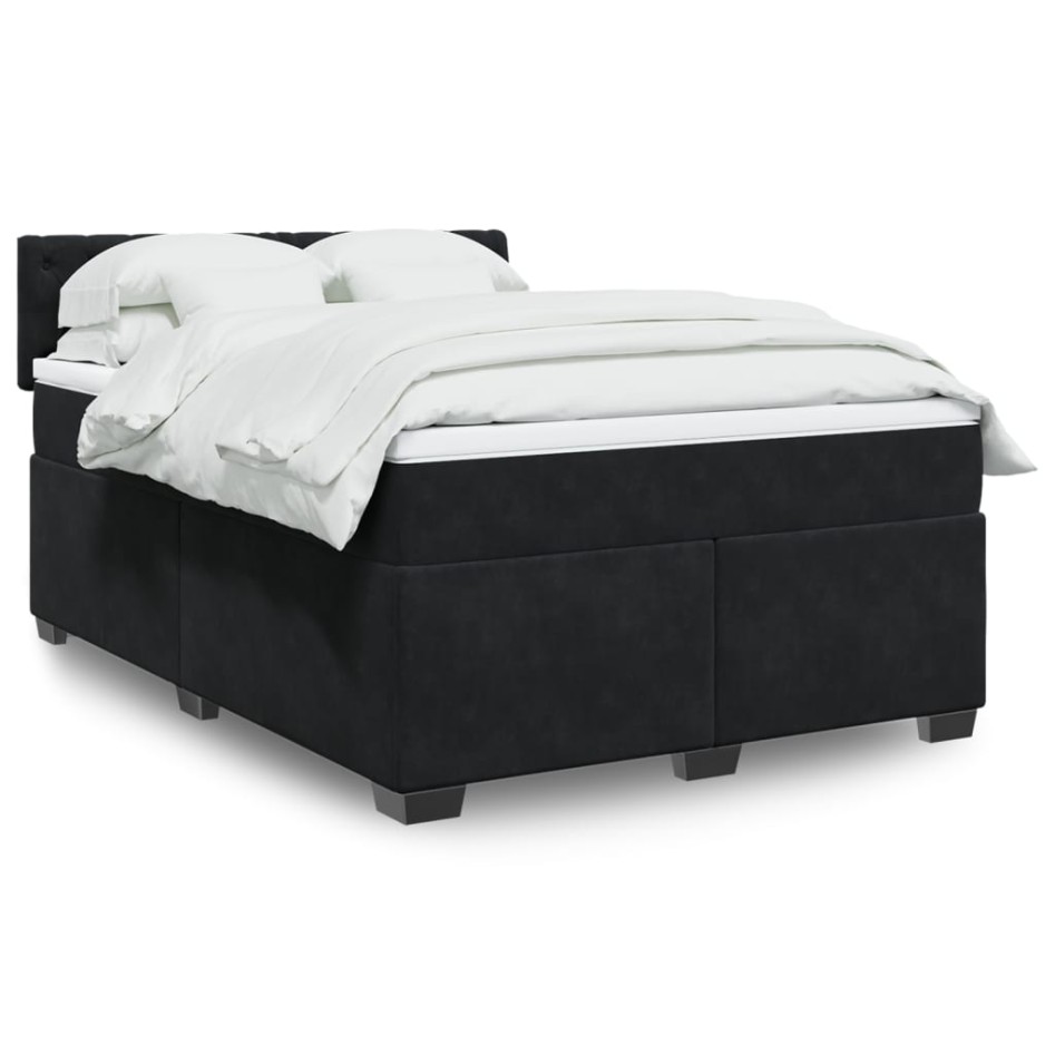 Cama box spring con colchón terciopelo negro 140x190