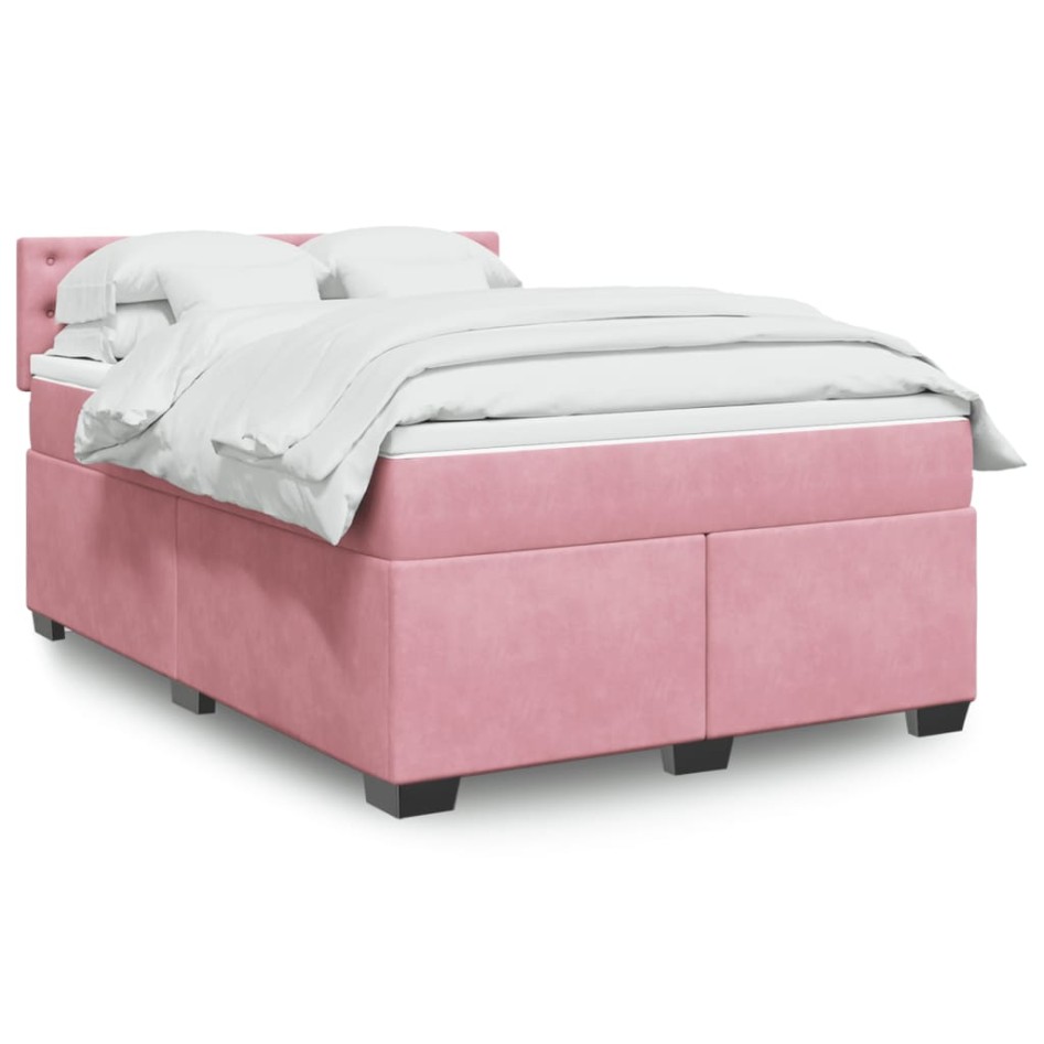 Cama box spring con colchón terciopelo rosa 140x190