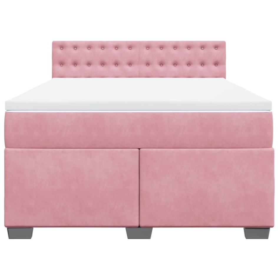 Cama box spring con colchón terciopelo rosa 140x190
