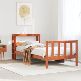 Estructura cama con cabecero madera pino marrón cera 75x190
