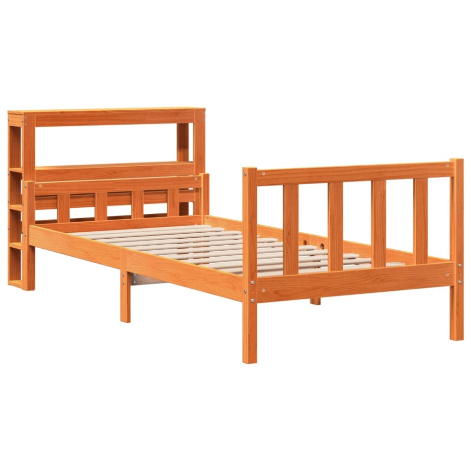Estructura cama con cabecero madera pino marrón cera 75x190