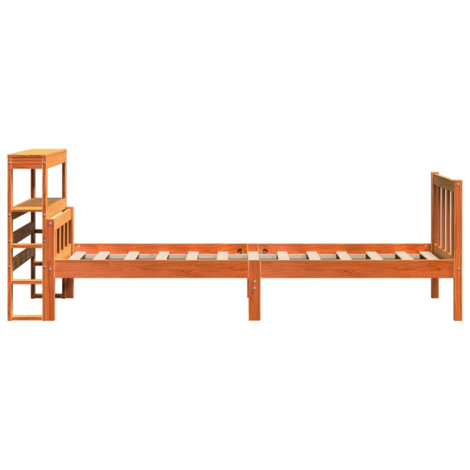 Estructura cama con cabecero madera pino marrón cera 75x190