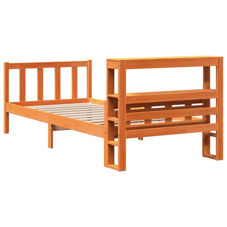 Estructura cama con cabecero madera pino marrón cera 75x190