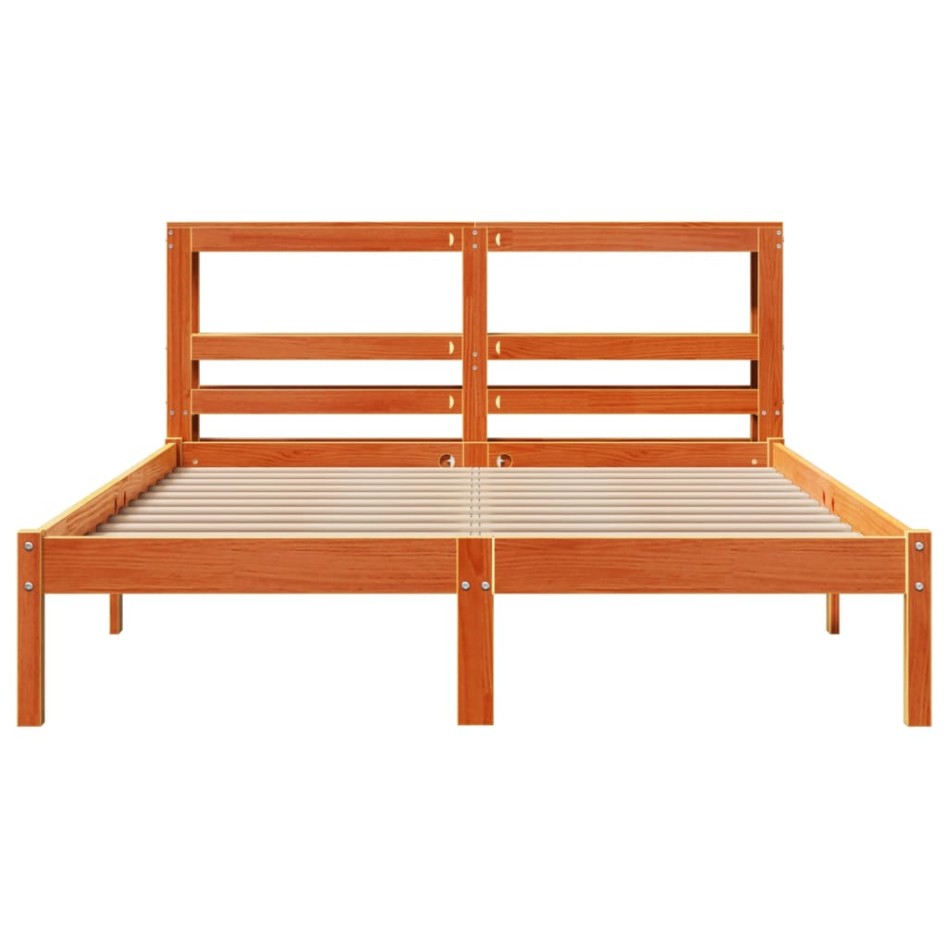 Estructura cama con cabecero madera pino marrón cera 140x190