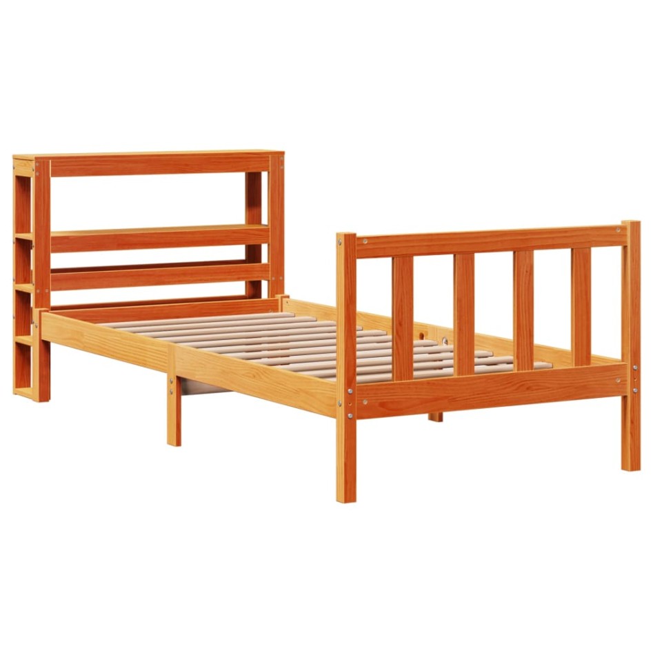 Estructura cama con cabecero madera pino marrón cera 90x200