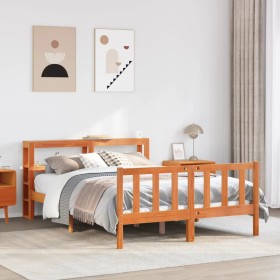 Estructura cama con cabecero madera pino marrón cera 160x200