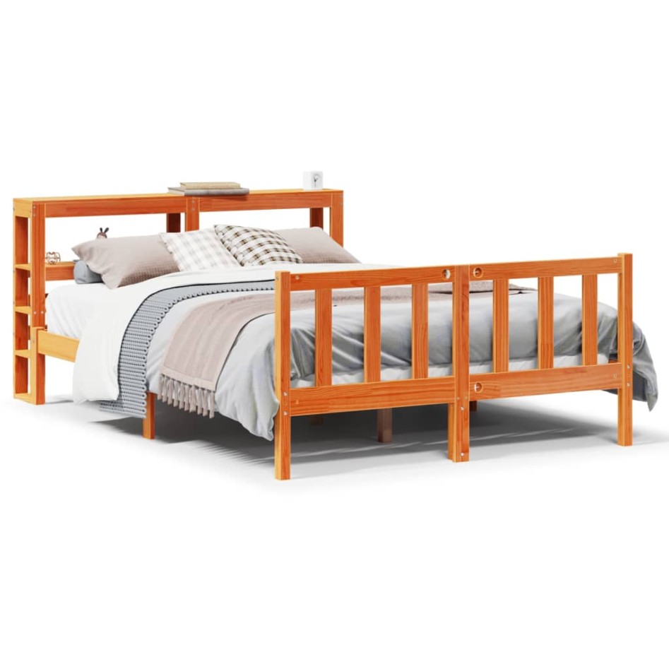 Estructura cama con cabecero madera pino marrón cera 160x200