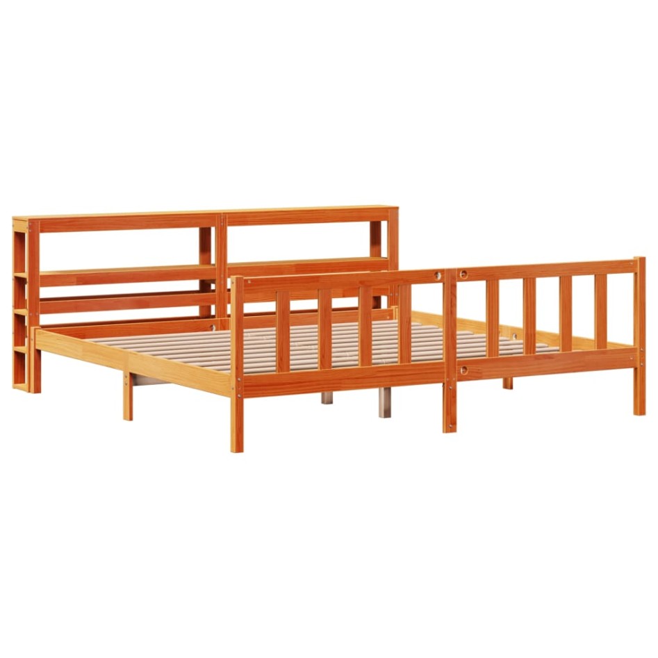 Estructura cama con cabecero madera pino marrón cera 200x200