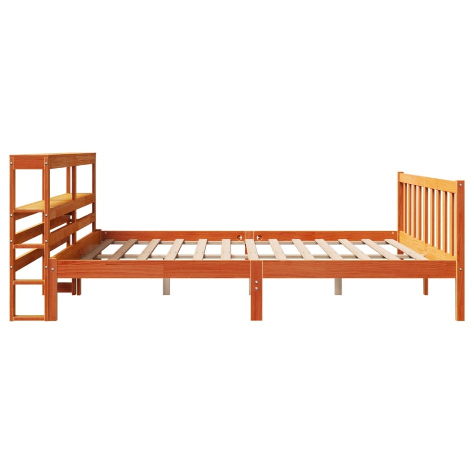 Estructura cama con cabecero madera pino marrón cera 200x200