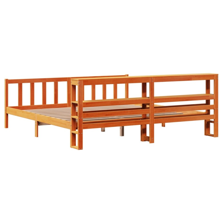 Estructura cama con cabecero madera pino marrón cera 200x200