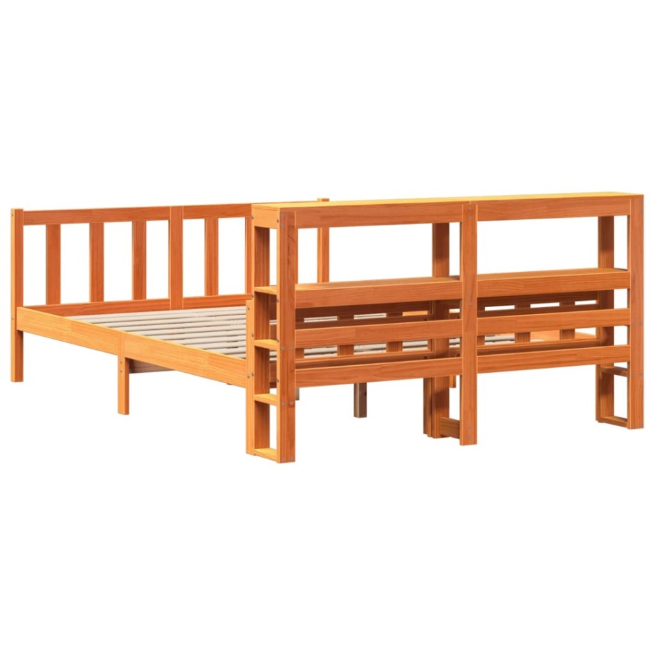 Estructura cama con cabecero madera pino marrón cera 150x200
