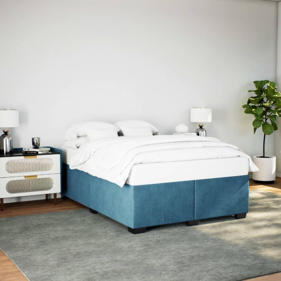 Estructura de cama de terciopelo azul 140x190