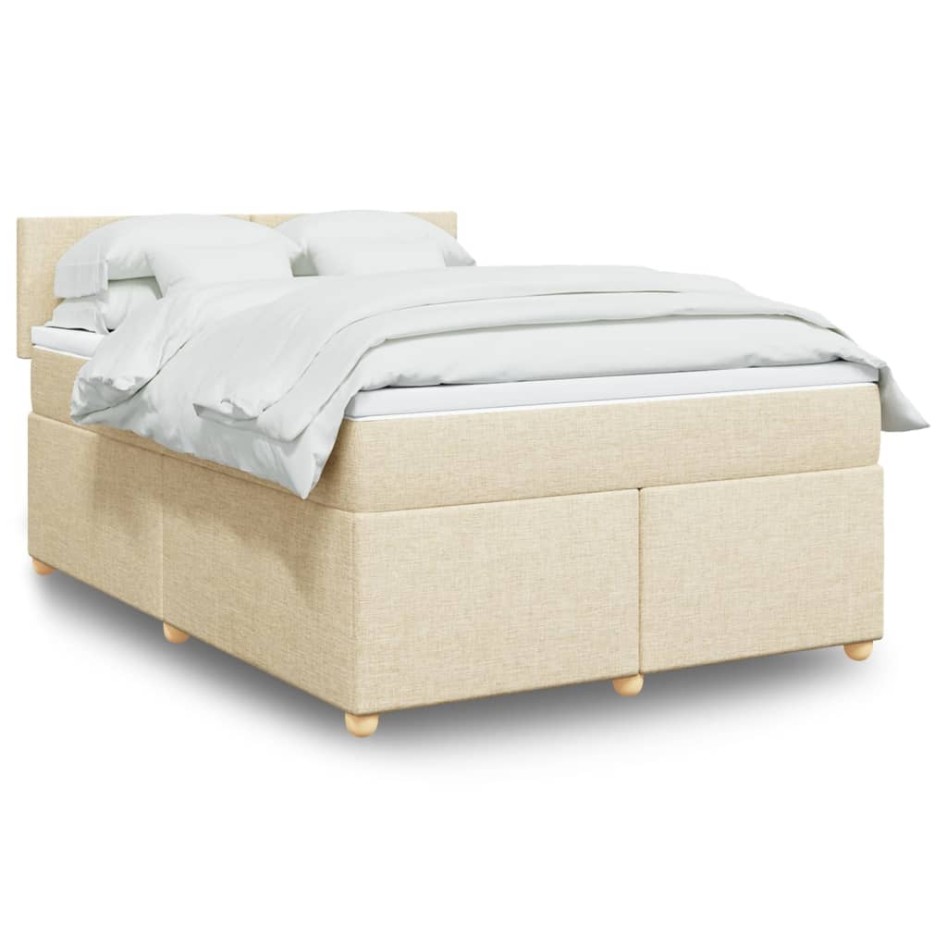 Cama box spring con colchón tela color crema 140x190