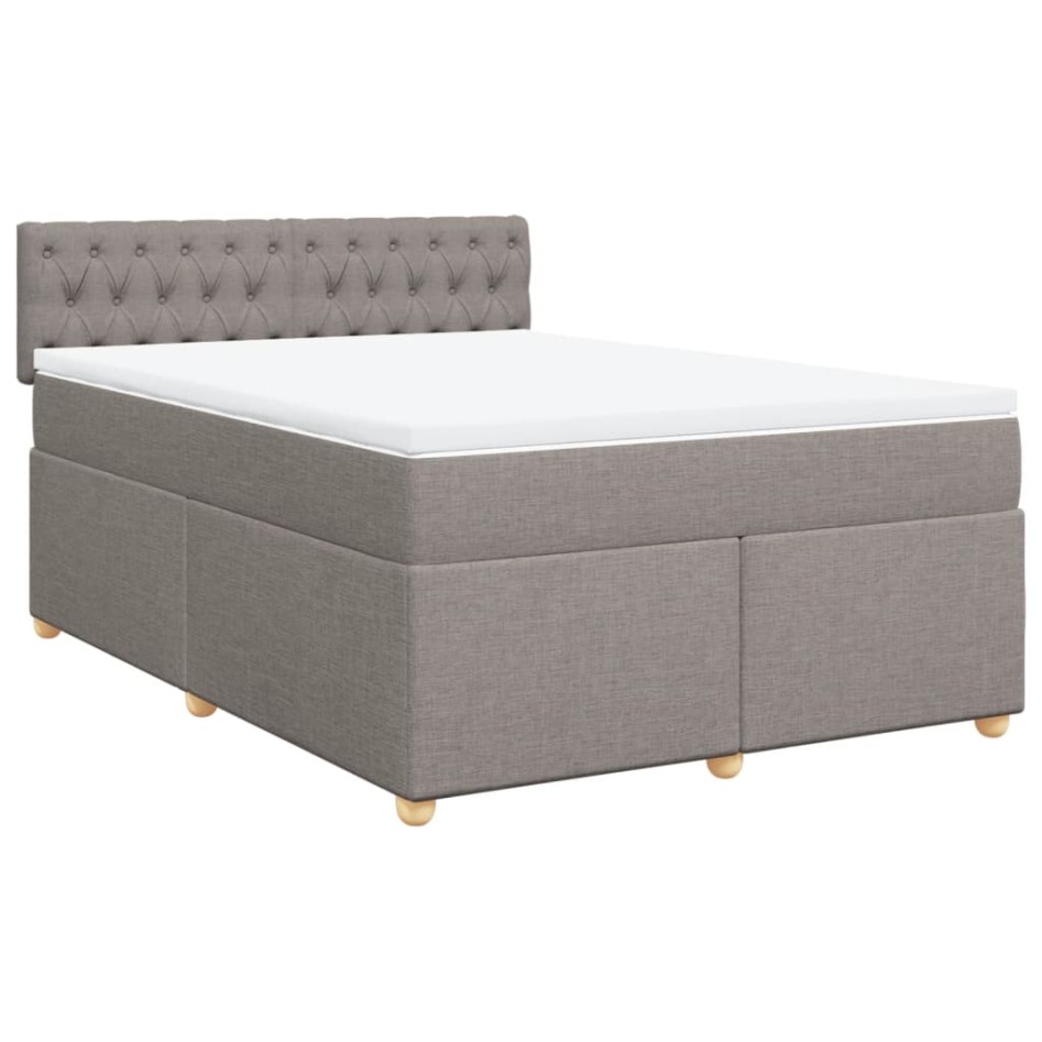 Cama box spring con colchón tela gris taupe 140x190