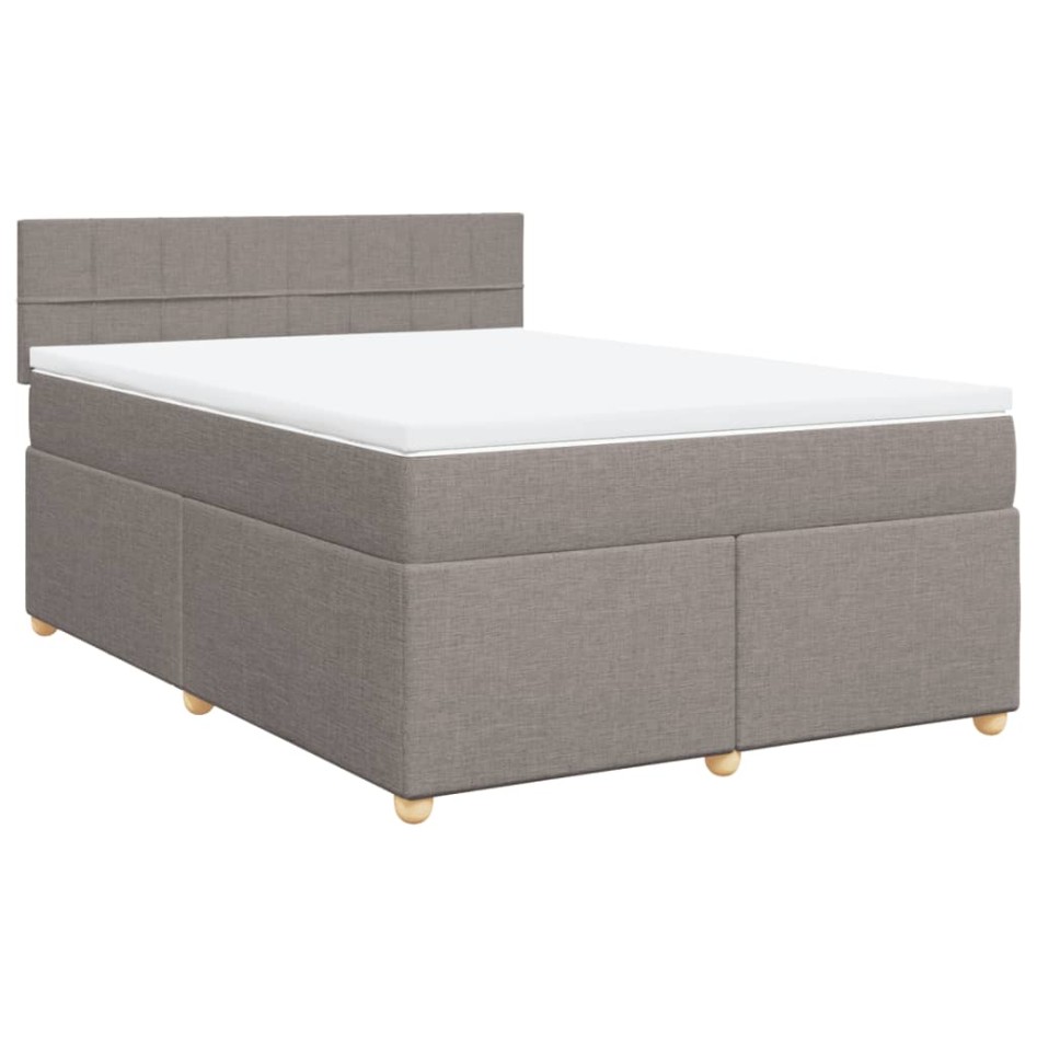 Cama box spring con colchón tela gris taupe 140x200