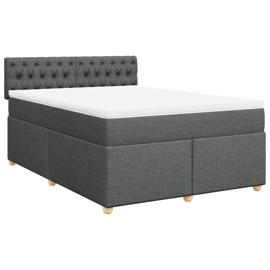 Cama box spring con colchón tela gris oscuro 140x200