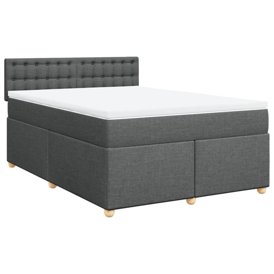 Cama box spring con colchón tela gris oscuro 140x200