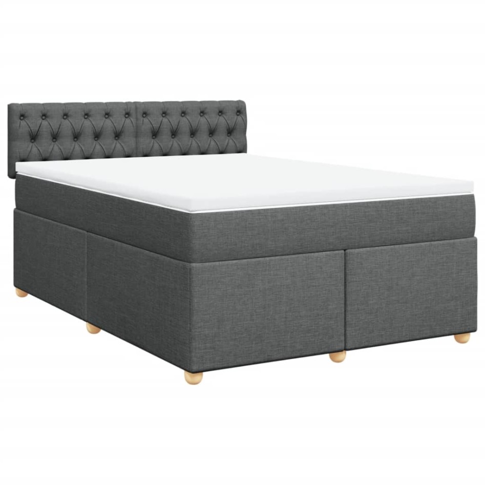 Cama box spring con colchón tela gris oscuro 160x200