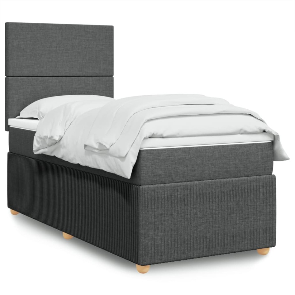 Cama box spring con colchón tela gris oscuro 90x190