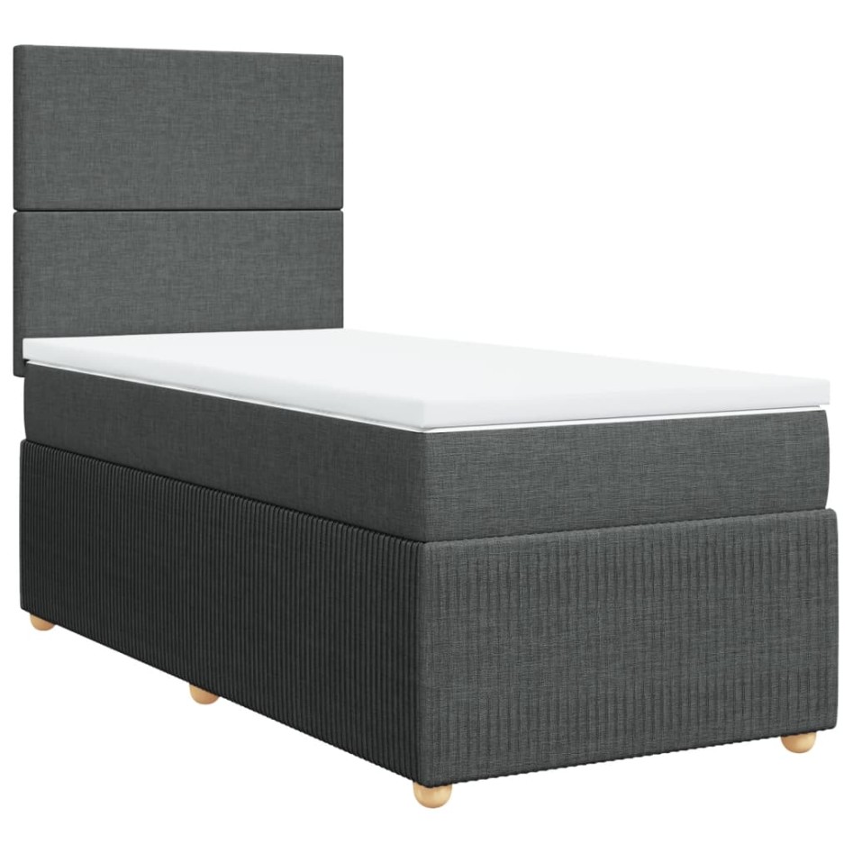 Cama box spring con colchón tela gris oscuro 90x190