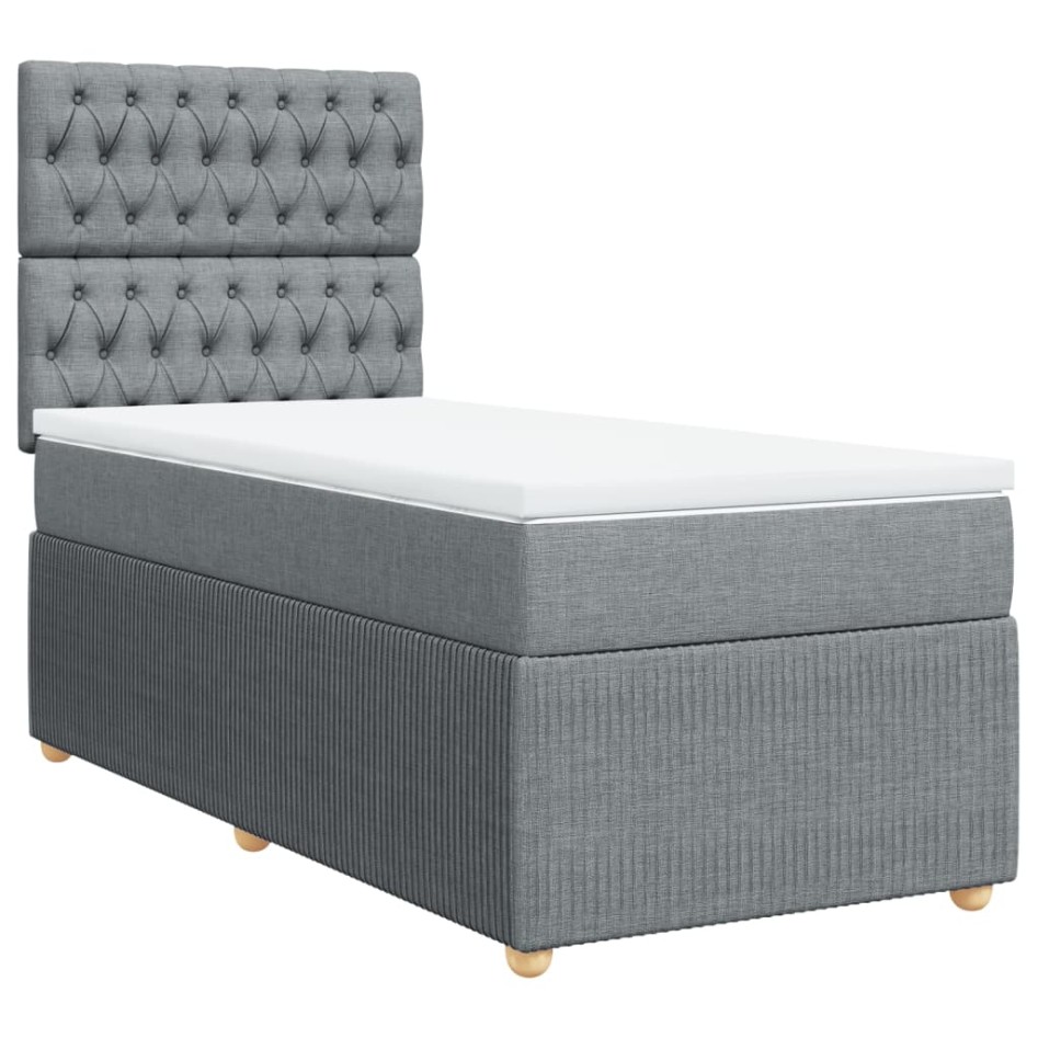 Cama box spring con colchón tela gris claro 90x190