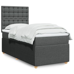 Cama box spring con colchón tela gris oscuro 90x190