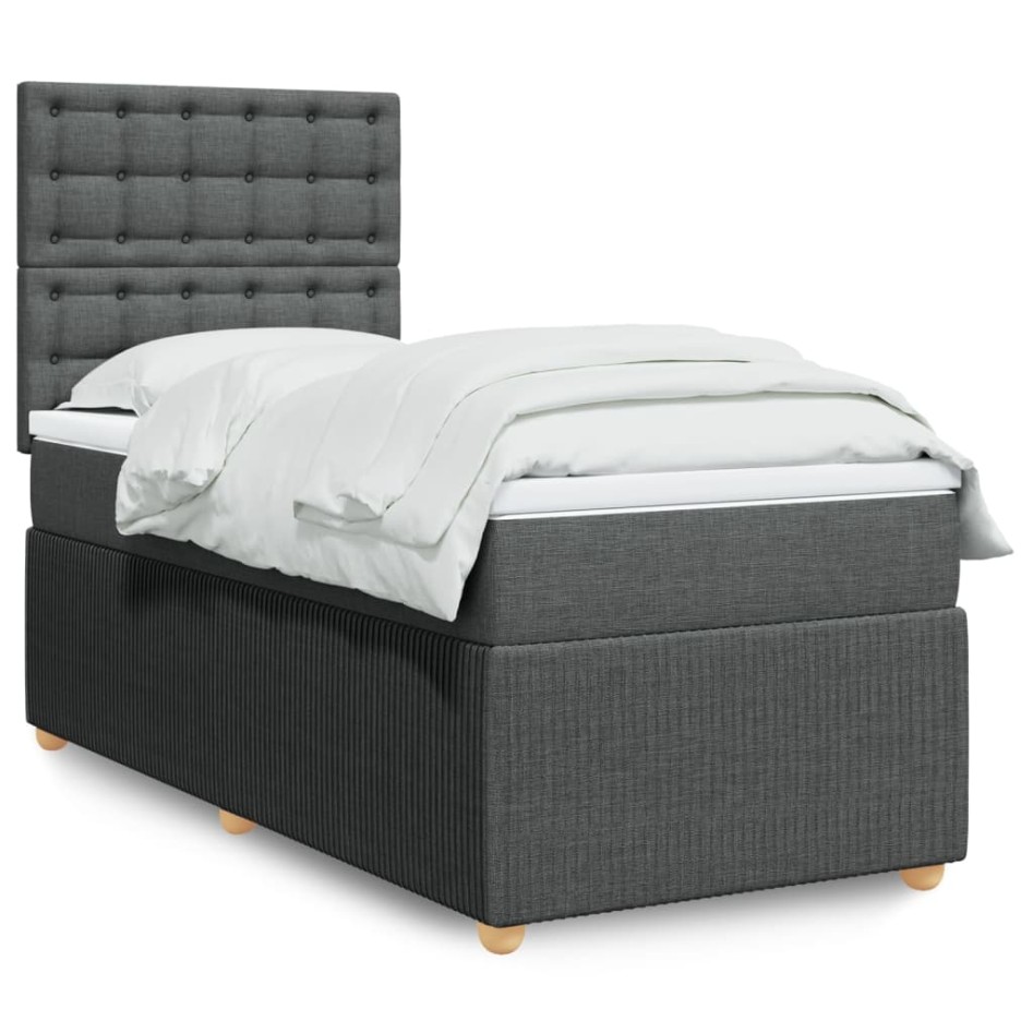 Cama box spring con colchón tela gris oscuro 90x190