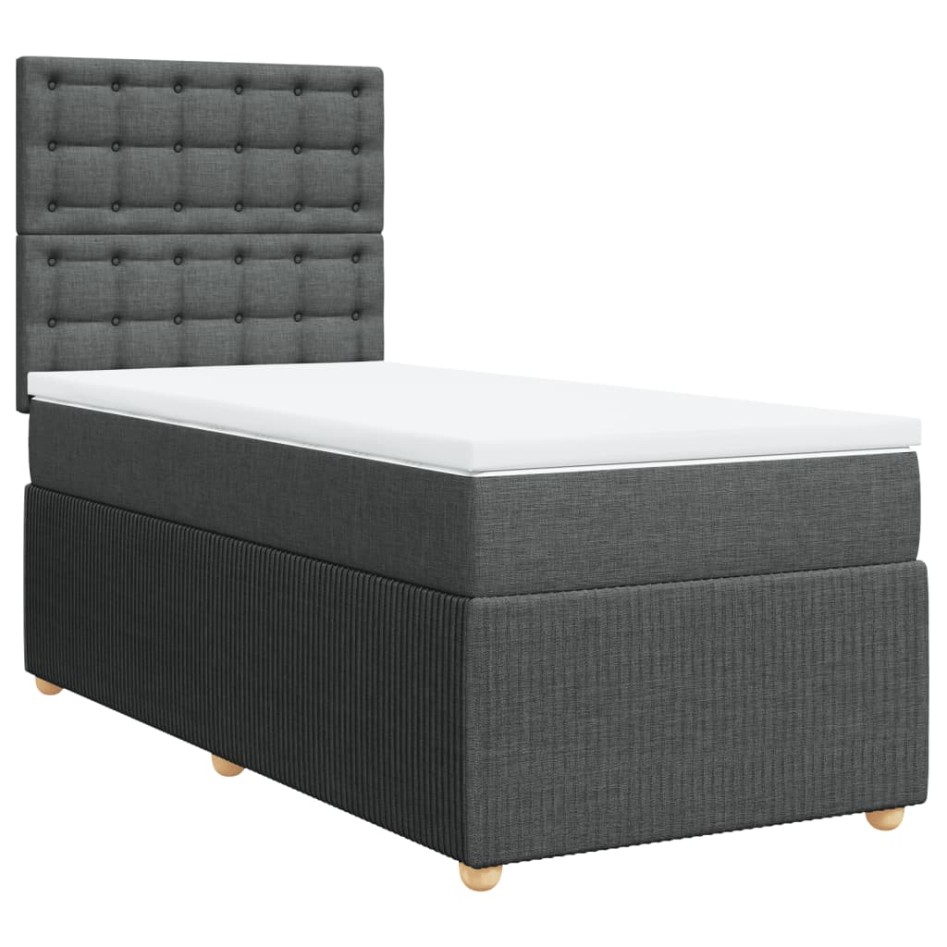 Cama box spring con colchón tela gris oscuro 90x190