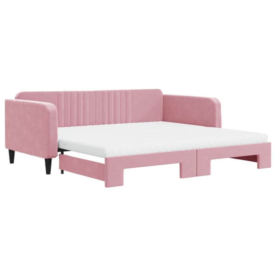 Sofá cama nido con colchón terciopelo rosa 100x200