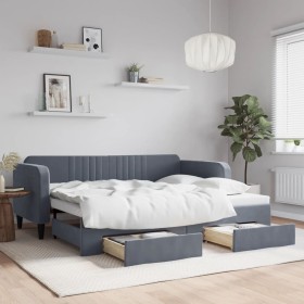 Sofá cama nido con cajones terciopelo gris oscuro 90x200