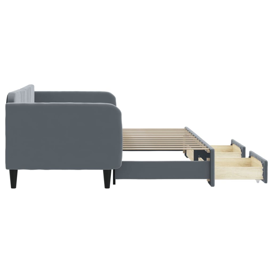 Sofá cama nido con cajones terciopelo gris oscuro 90x200