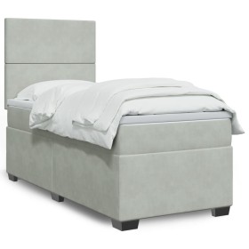 Cama box spring con colchón terciopelo gris claro 80x200