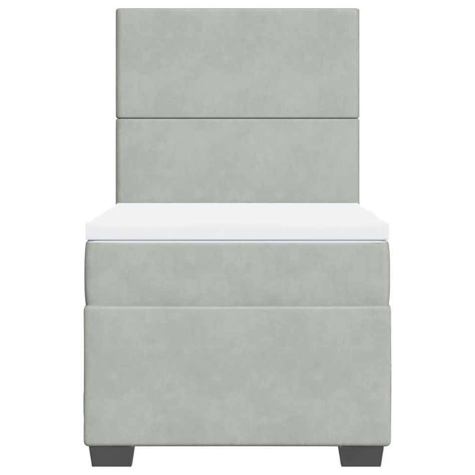 Cama box spring con colchón terciopelo gris claro 80x200