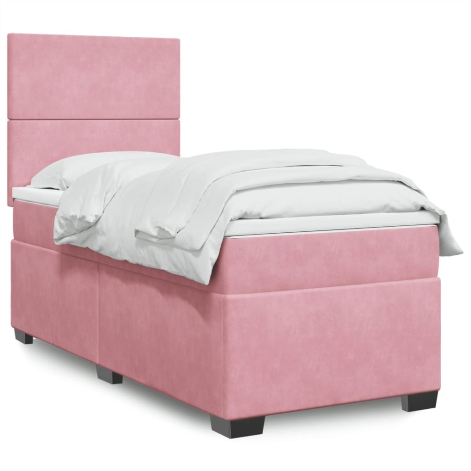 Cama box spring con colchón terciopelo rosa 80x200