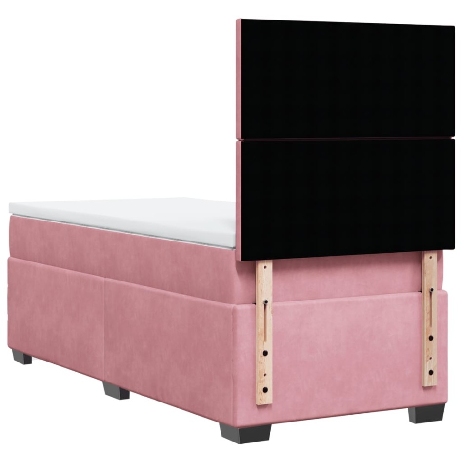 Cama box spring con colchón terciopelo rosa 80x200