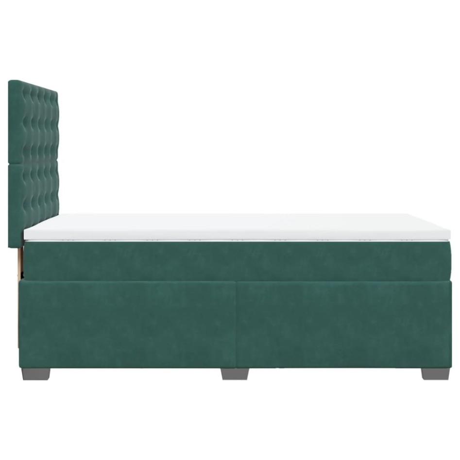 Cama box spring con colchón terciopelo verde oscuro 80x200