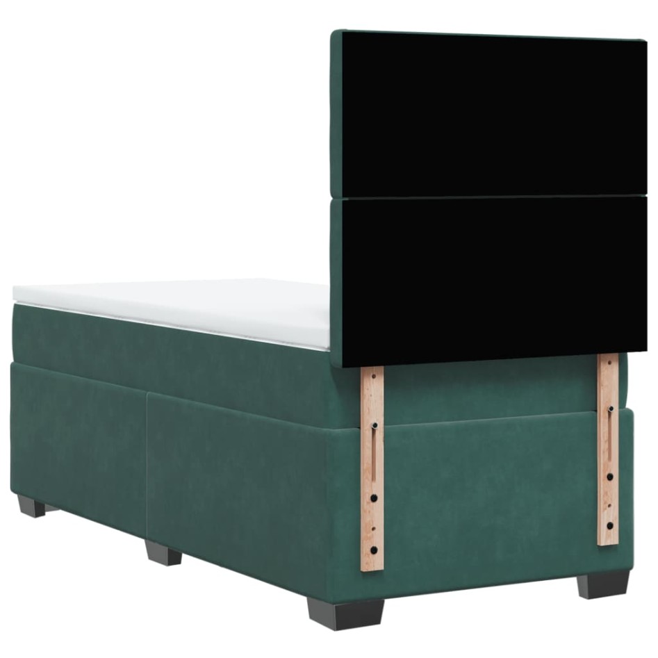 Cama box spring con colchón terciopelo verde oscuro 80x200