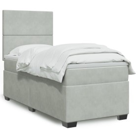 Cama box spring con colchón terciopelo gris claro 90x190