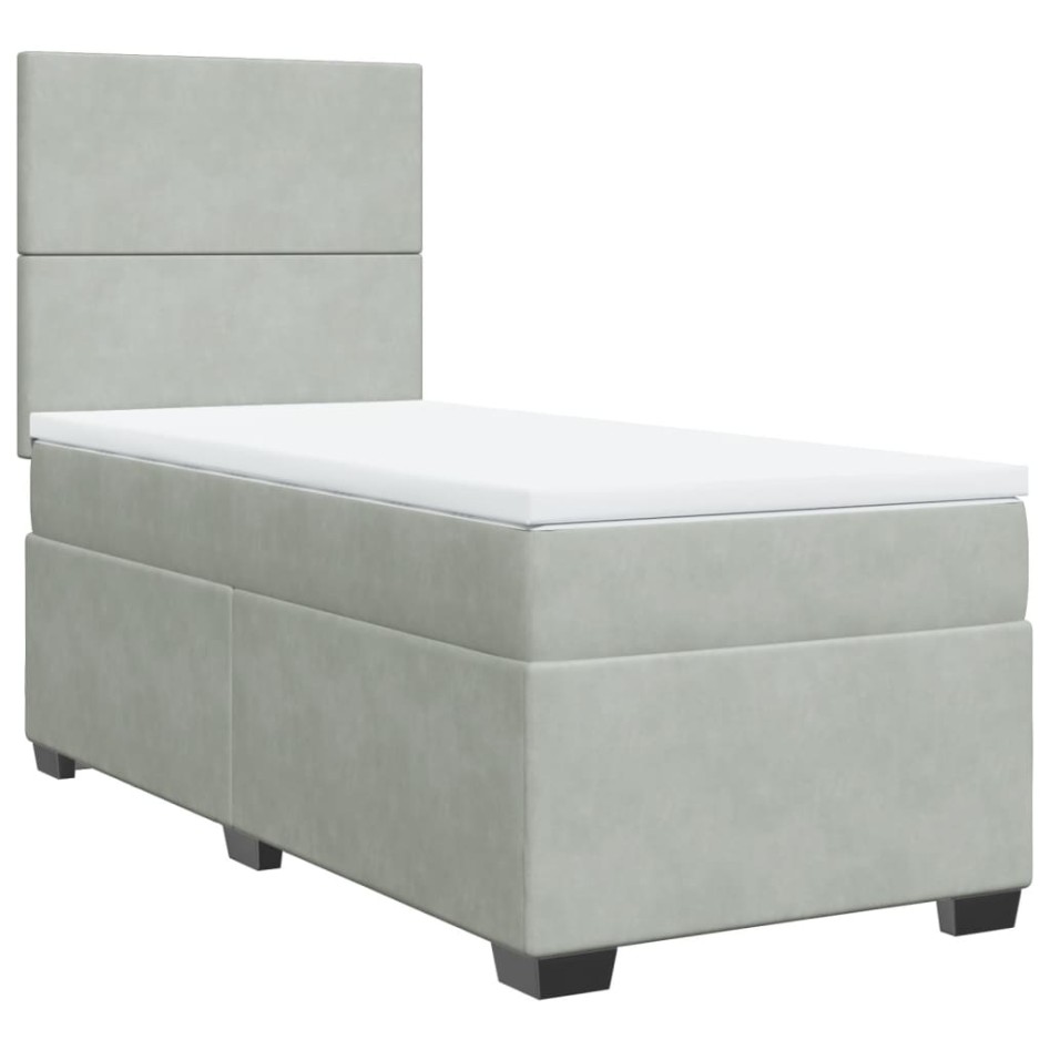 Cama box spring con colchón terciopelo gris claro 90x190