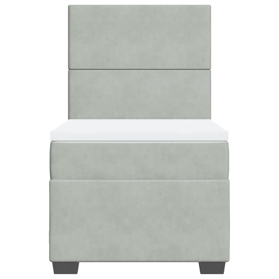 Cama box spring con colchón terciopelo gris claro 90x190