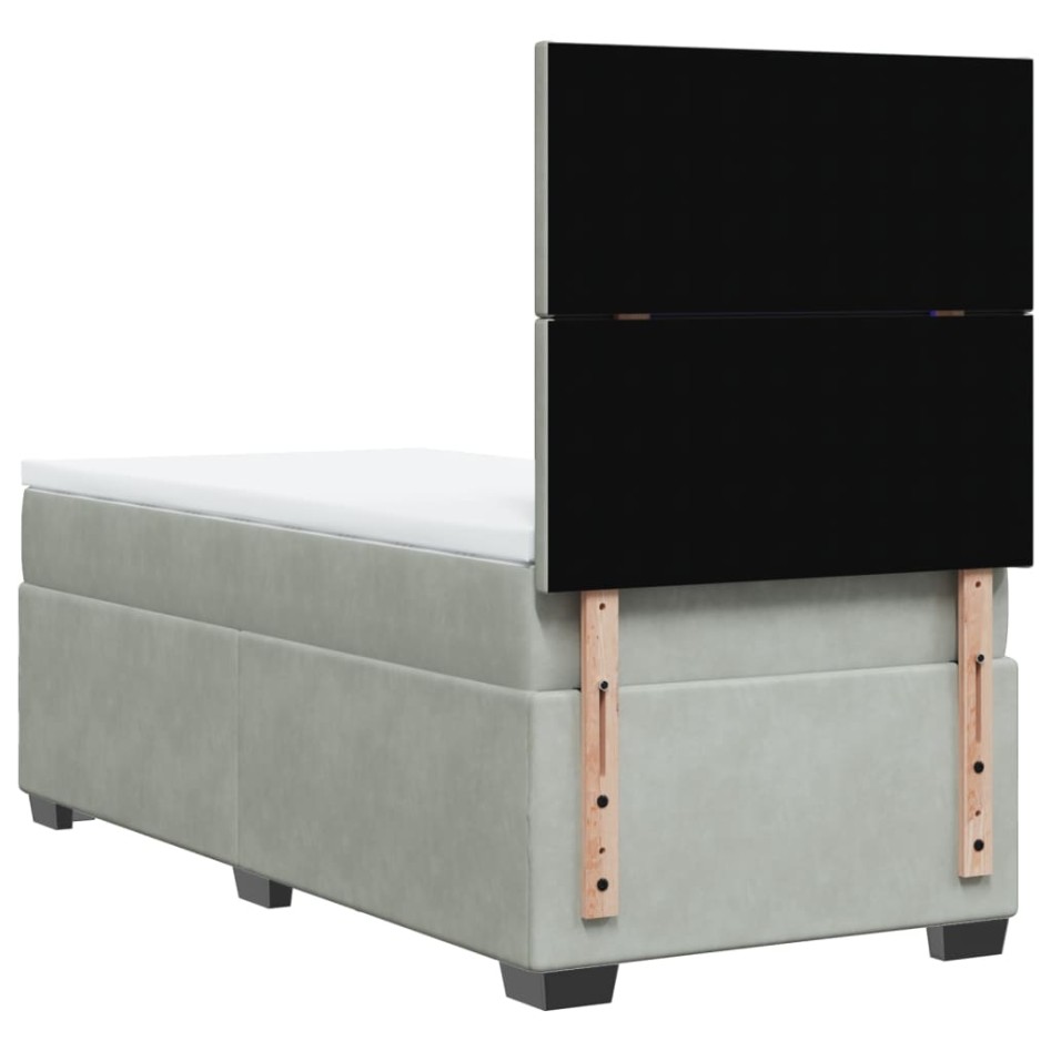 Cama box spring con colchón terciopelo gris claro 90x190