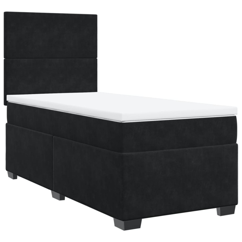Cama box spring con colchón cuero sintético negro 90x190