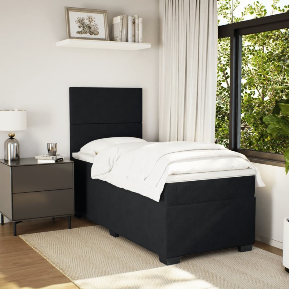 Cama box spring con colchón cuero sintético negro 90x190