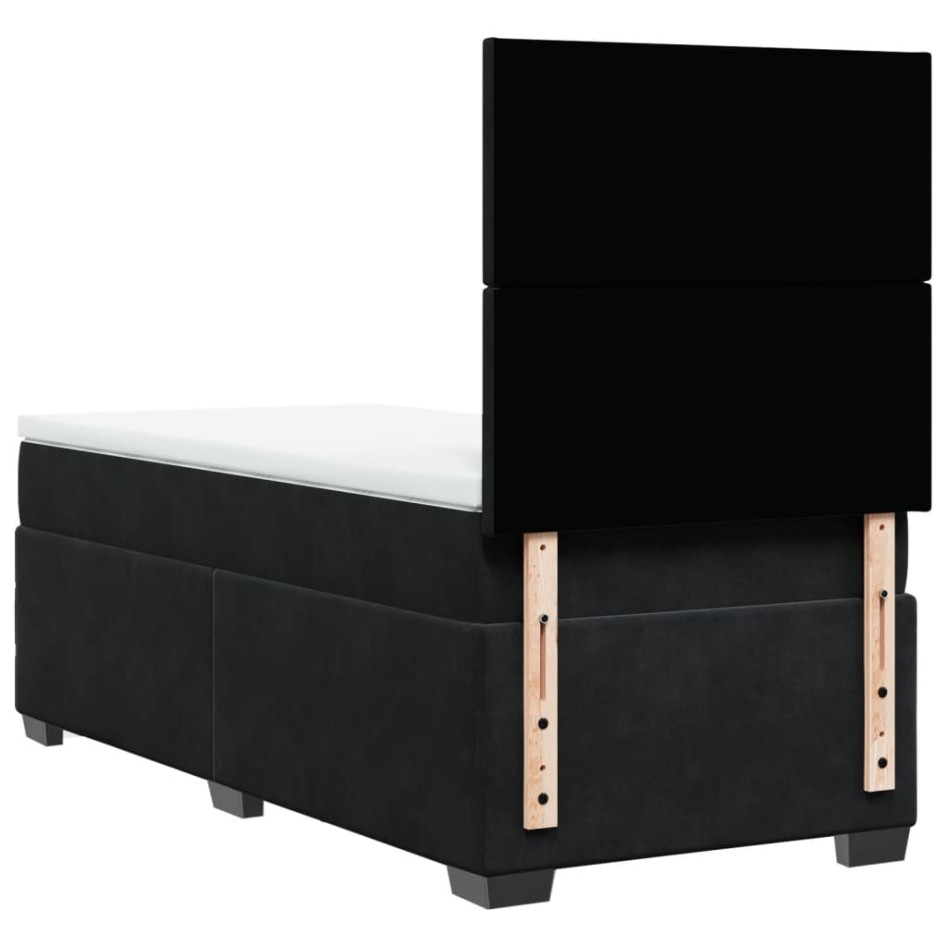 Cama box spring con colchón cuero sintético negro 90x190