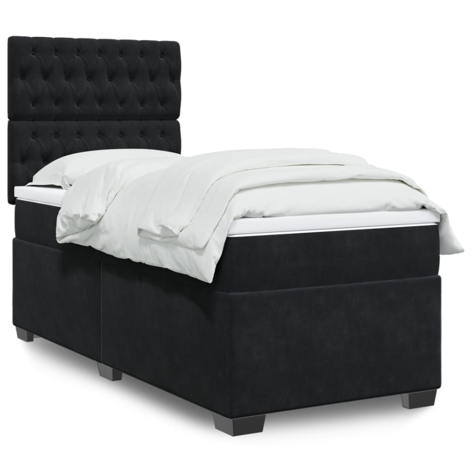 Cama box spring con colchón cuero sintético negro 90x190