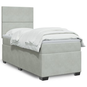 Cama box spring con colchón terciopelo gris claro 90x190