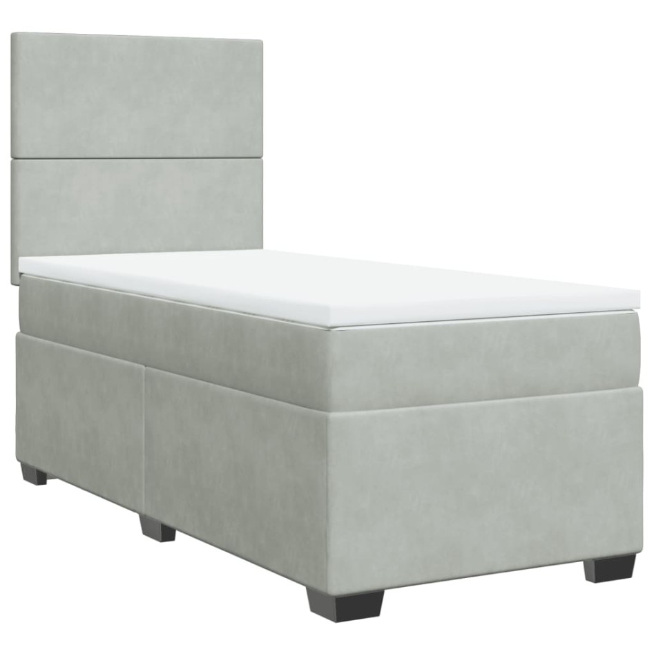 Cama box spring con colchón terciopelo gris claro 90x190